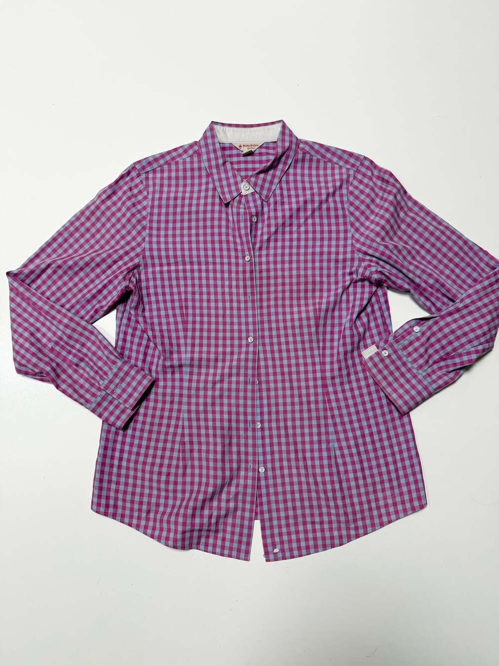 Brooks Brothers Red Fleece Women's Size 12 Pink Blue Gingham Check Button Up Shi